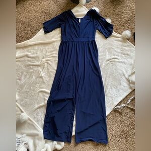 Blue, Slit-Sleeve Jumpsuit